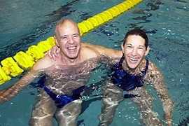 Al and Barrie Zesiger are all smiles after their first swim in the pool that bears their name.