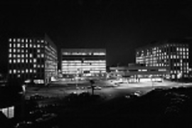 Technology Square glows at night soon after it was constructed more than 40 years ago.