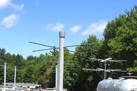 Close-up view of the crossed dipole elements of the array used to detect deuterium at radio wavelengths at MIT's Haystack Observatory in Westford.