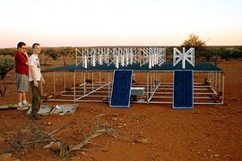 Students help construct a prototype in April 2005 of one of the 500 'tiles' that will make up a new telescope in Australia. Each tile consists of 16 antennas. From left are Jamie Stevens, a graduate student at the University of Melbourne, now at University of Tasmania, and Judd Bowman, a graduate student in physics at MIT.