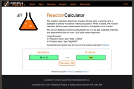 One of the tool's functionalities is a 'Reaction Calculator,' which calculates the enthalpy of thousands of reactions and compare to experimental values.