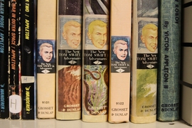 Between older and newer versions, the Society aims to maintain two copies of each volume in the library, such as these classic Tom Swift adventures.