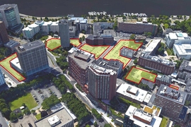 The site of the new buildings, renovated historical structures, and newly created green spaces will span what is now a string of MIT-owned parking lots. 