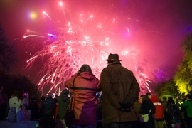 At pageant’s end, onlookers were treated to a spectacular fireworks display over the Charles River. 