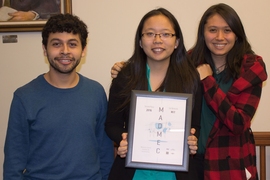 Second-place team, The Soil Network, earned a $7,000 prize for inventing a novel soil treatment to fight erosion and retain nutrients. The team members are DMSE undergraduates (from left) Erick Hernandez, Cynthia Lo, and Jaz Harris. 