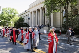 The Academic Procession was led by Chief Marshal and MIT Alumni Association President Nicolas Chammas SM ’87, who carried the golden ceremonial mace.
