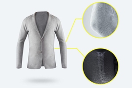 The new 3-D knitting printer can manufacture a seamless blazer (shown here) in about 90 minutes. According to the startup, the machine eliminates about 30 percent of the fabric waste of traditional cut-and-sew methods.