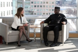 MIT Chancellor Cindy Barnhart and Republic of Sierra Leone President Julius Maada Bio met for informal discussions during the visit of the Sierra Leone delegation.