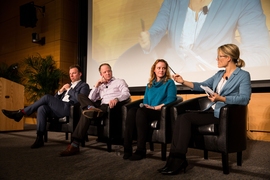 The contribution of electric vehicles to lowering carbon emissions was discussed by MIT professors David Keith and Christopher Knittel, EV industry consultant Chelsea Sexton, and moderator Jessika Trancik.