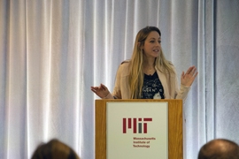 Dianna Cowern, MIT alumna who created the "Physics Girl" YouTube channel, described her work.