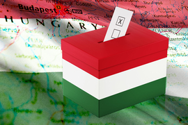 ballot box graphic with Hungarian flag