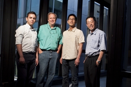 Members of the research team included (from left to right) recent graduate  Mihai Duduta ‘10, Prof. W. Craig Carter, graduate student Bryan Ho, and Prof. Yet-Ming Chiang.