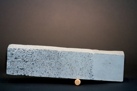 Concrete samples made by hand to illustrate the concept of density gradient in concrete. A team from the MIT Media Lab hopes to be able to print such materials with a 3-D printer.