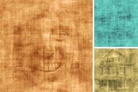 Screen shots from a video of overlapping images of faces and houses, shown to subjects who were asked to pay attention to one or the other. 