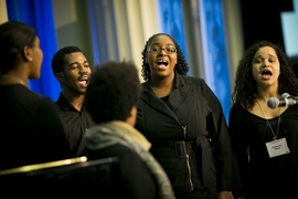 The MIT Gospel Choir performs at the luncheon.