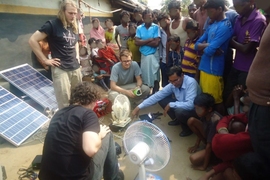 In one of the team’s visits to a village in India, they demonstrated the elements of the system to local people interested in taking part in the pilot program.